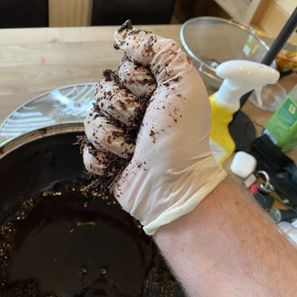 Squeezing the coco coir