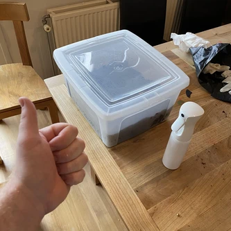 Showing the final product, a closed tub ready for colonization