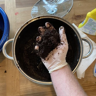Handful of wet coco coir